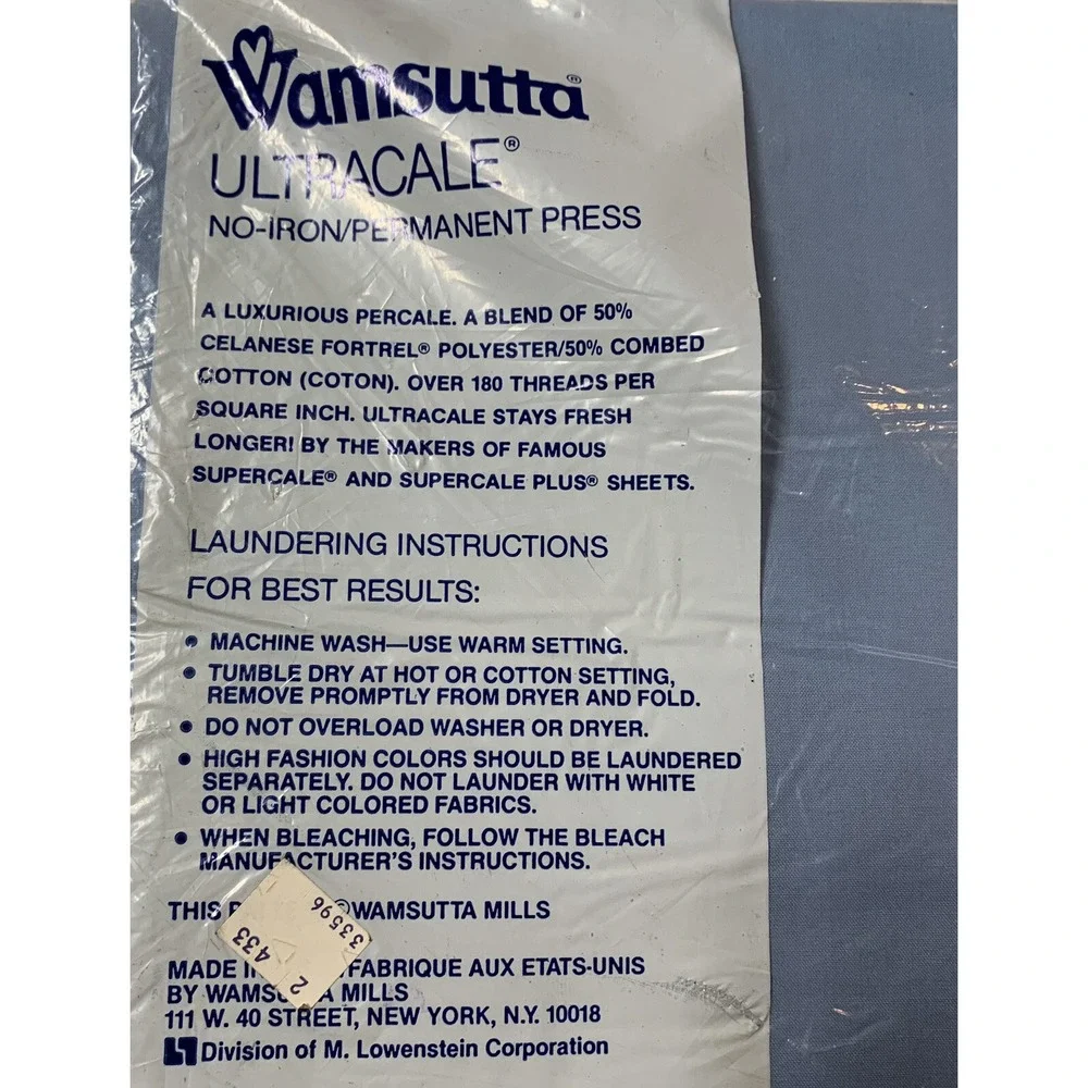 Vintage Wamsutta No Iron Ultracale Blue Stripe Twin Flat Sheet Made USA NOS NEW